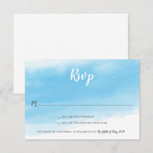 Watercolor Blue Seaside Wedding RSVP Card