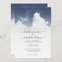 Watercolor Blue Sky and Clouds Wedding Invitation