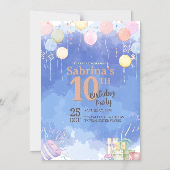 Watercolor Blue Sky Balloon Magnetic Card (Front)