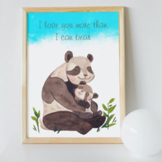 Watercolor Blue Sky Panda Bear & Cub Quote Nursery Poster