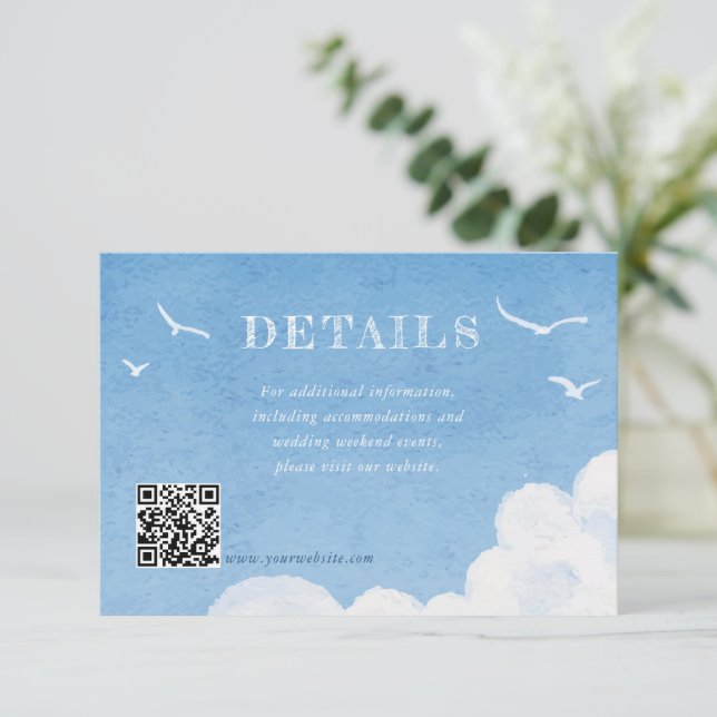 Watercolor Blue Sky Wedding Enclosure Cards (Standing Front)