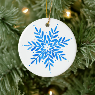  Watercolor Blue Snowflake   Ceramic Tree Decoration
