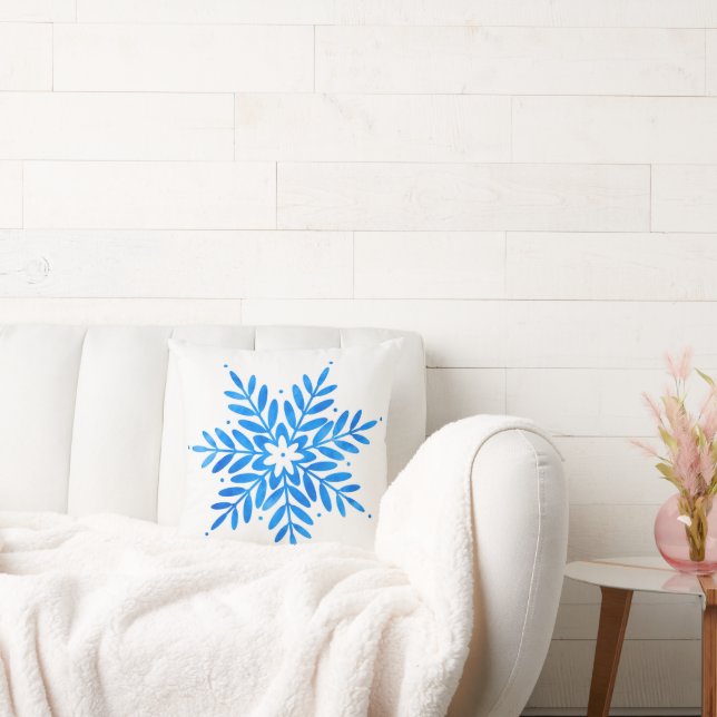  Watercolor Blue Snowflake Pattern    Cushion (Couch)