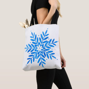 Watercolor Blue Snowflake Pattern Tote Bag