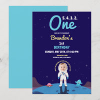 Watercolor Blue Space Creatures Photo 1st Birthday