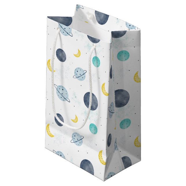 Watercolor Blue Space Planet Pattern Small Gift Bag (Front Angled)