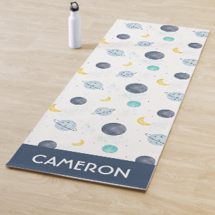 Watercolor Blue Space Planet Pattern Yoga Mat