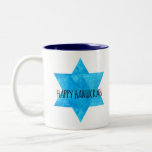 Watercolor Blue Star of David Happy Hanukkah Two-Tone Coffee Mug<br><div class="desc">Celebrate Jewish heritage with this beautiful blue Star of David design in blue watercolor.  Perfect for Hanukkah,  mitzvahs,  Passover,  or any occasion.  Coffee mug featuring customisable Happy Hanukkah message.</div>