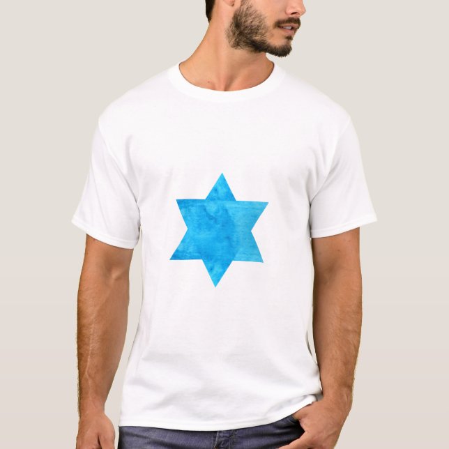 watercolor Blue Star of David T-Shirt (Front)