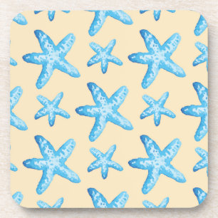 Watercolor Blue Starfish Pattern Coaster