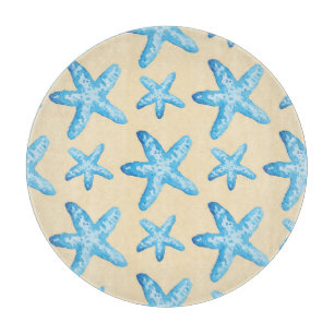 Watercolor Blue Starfish Pattern Cutting Board
