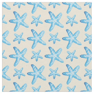 Watercolor Blue Starfish Pattern Fabric