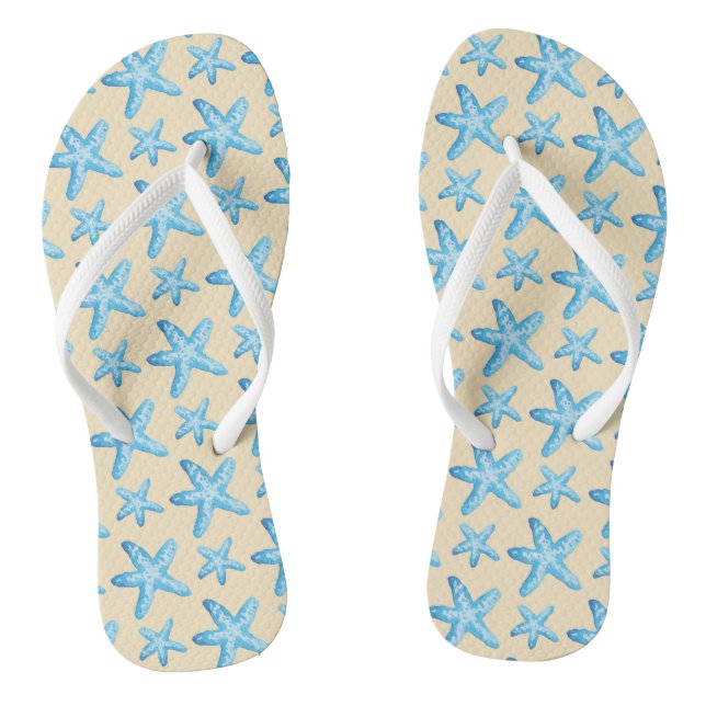 Watercolor Blue Starfish Pattern Jandals (Footbed)