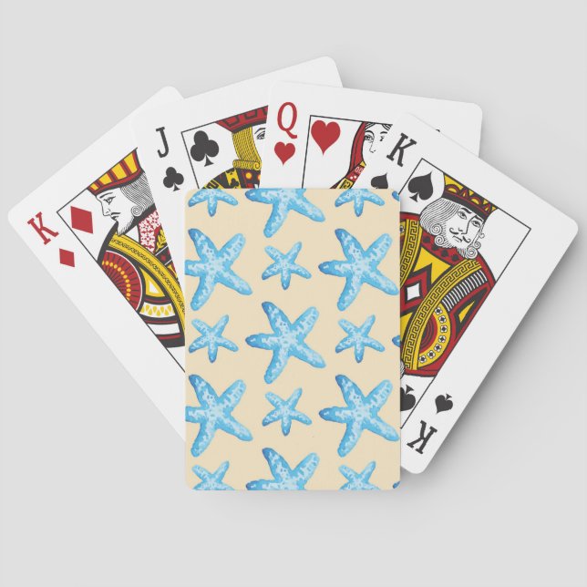 Watercolor Blue Starfish Pattern Playing Cards (Back)