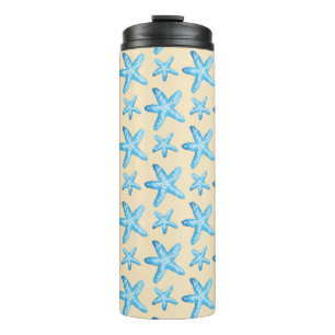 Watercolor Blue Starfish Pattern Thermal Tumbler