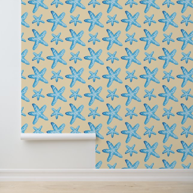 Watercolor Blue Starfish Pattern Wallpaper (Application)