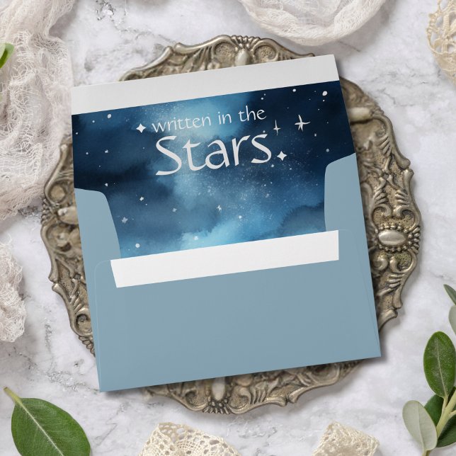 Watercolor Blue Starry Night Sky Celestial Wedding Envelope (Creator Uploaded)