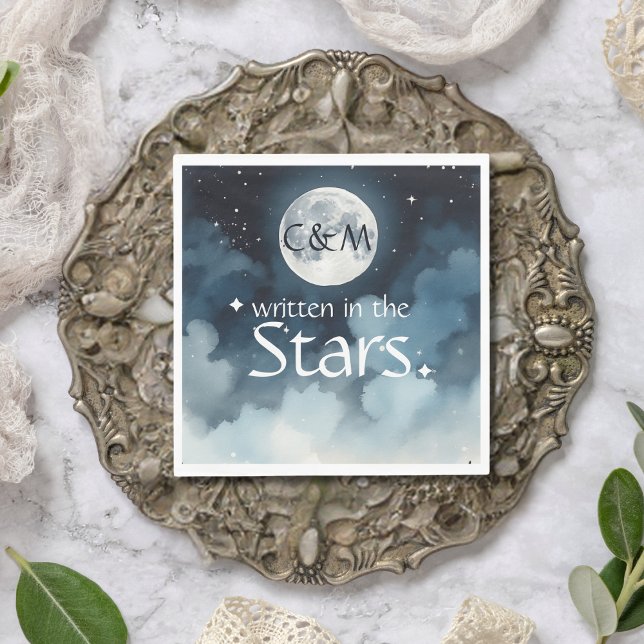 Watercolor Blue Starry Night Sky Celestial Wedding Napkin (Creator Uploaded)