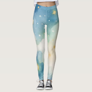 Watercolor Blue Starry Sky Leggings