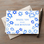 Watercolor Blue Stars MAZEL TOV Bar Mitzvah  Card<br><div class="desc">Perfect fun MAZEL TOV card to send for a bat mitzvah, bar mitzvah or other Jewish celebration! Hand made watercolor art for you on the front and blank inside! FULLY CUSTOMIZABLE! Click on “Personalise” above to edit the text. Click "edit using design tool" to adjust the fonts, colours and placements....</div>