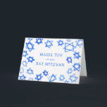 Watercolor Blue Stars MAZEL TOV Bat Mitzvah  Card<br><div class="desc">Perfect fun MAZEL TOV card to send for a bat mitzvah, bar mitzvah or other Jewish celebration! Hand made watercolor art for you on the front and blank inside! FULLY CUSTOMIZABLE! Click on “Personalise” above to edit the text. Click "edit using design tool" to adjust the fonts, colours and placements....</div>