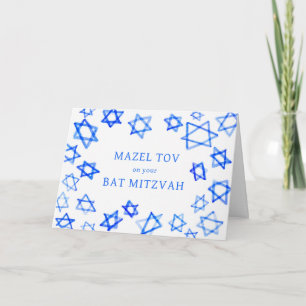 Watercolor Blue Stars MAZEL TOV Bat Mitzvah  Card