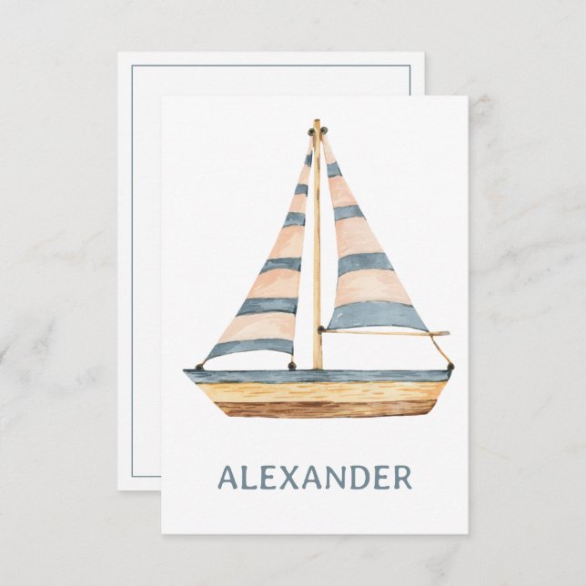 Watercolor Blue Stripe Sailboat Card (Front/Back)