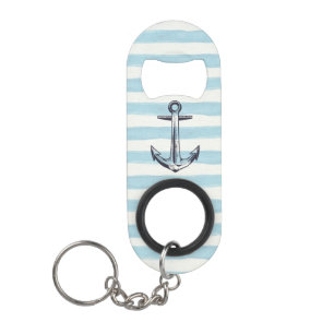 Watercolor Blue Striped Anchor Motif