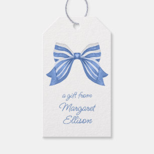 Watercolor Blue Striped Bow Gift Tags
