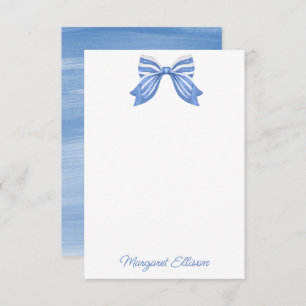Watercolor Blue Striped Bow Note Cards