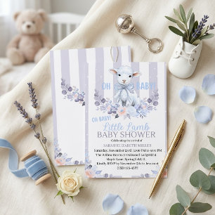 Watercolor Blue Striped Little Lamb Baby Shower Invitation