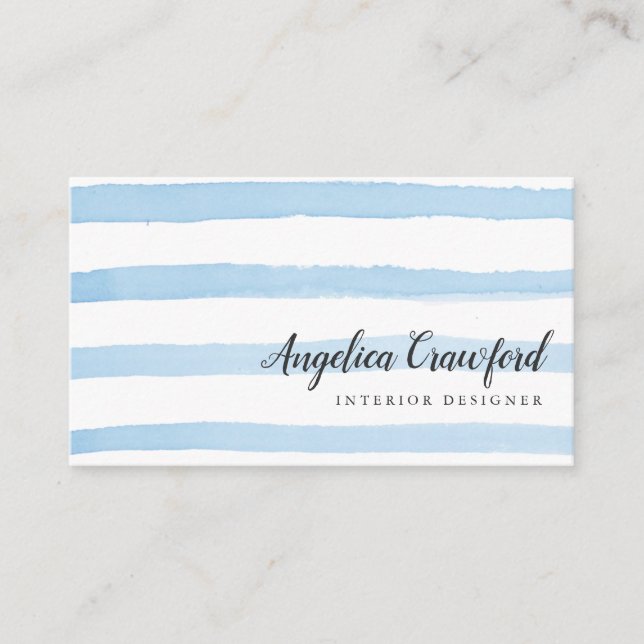 Watercolor Blue Stripes Business Card (Front)