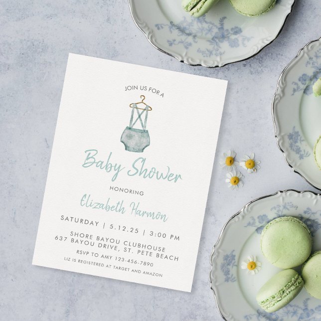 Watercolor Blue Suspender Baby Shower Invitation (Creator Uploaded)