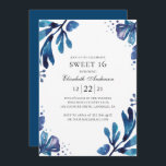 Watercolor blue Sweet 16. Floral 16th birthday Invitation<br><div class="desc">Watercolor blue floral Sweet 16 birthday invitation. Contact me,  please,  if you need additional items.</div>