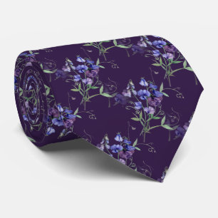 Watercolor Blue Sweet Peas Garden Flower Pattern Tie