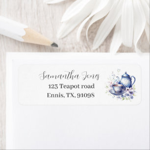 Watercolor blue Teapot Shower Return Address Label