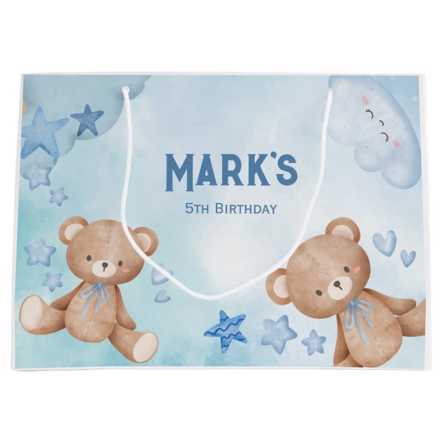 watercolor Blue teddy bear kids  Large Gift Bag (Front)