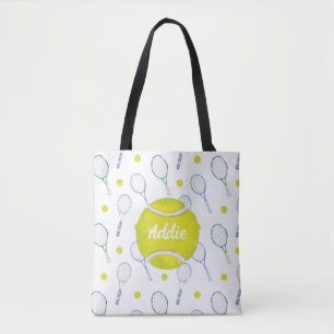 Watercolor Blue Tennis Racquets Personalised Tote Bag