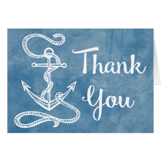 Watercolor Blue Thank You Nautical Ship Anchor Card