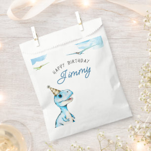 Watercolor Blue Three Rex Dinosaur Birthday Favour Bags