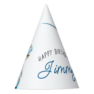 Watercolor Blue Three Rex Dinosaur Birthday Party Hat