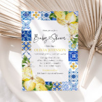 Watercolor Blue Tiles Lemons Italian Baby Shower