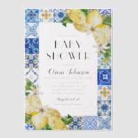 Watercolor Blue Tiles Lemons Italian Baby Shower