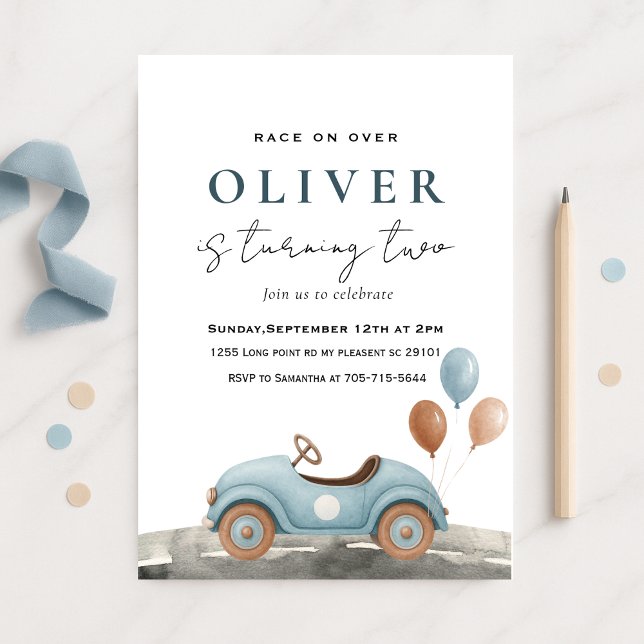 Watercolor Blue Toy Car Birthday  Invitation (Creator Uploaded)