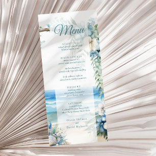 Watercolor Blue Tropical Arch Beach Wedding  Menu