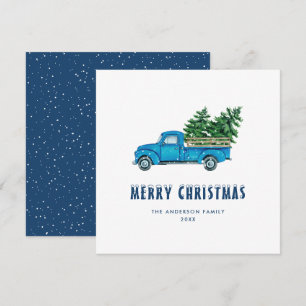 Watercolor Blue Truck Merry Christmas Card