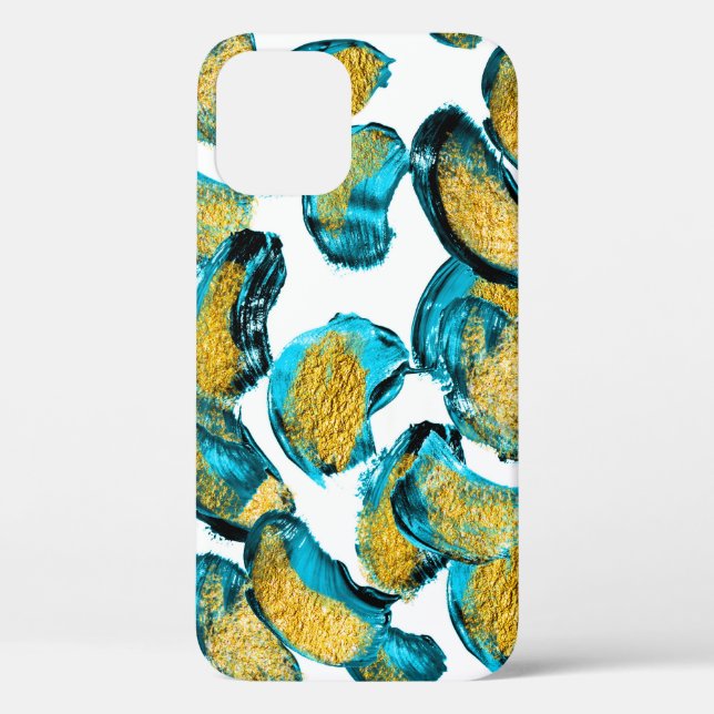 Watercolor blue, turquoise, gold art. Case-Mate iPhone case (Back)
