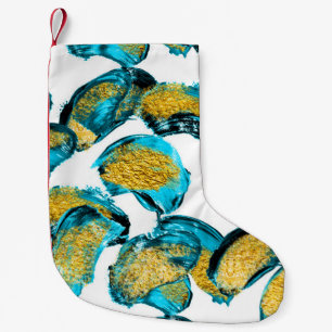 Watercolor blue, turquoise, gold art. small christmas stocking