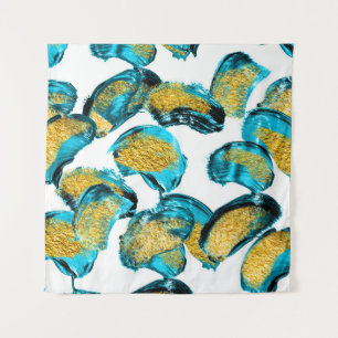 Watercolor blue, turquoise, gold art. tapestry