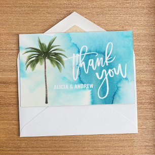 Watercolor Blue Turquoise Palm Tree THANK YOU